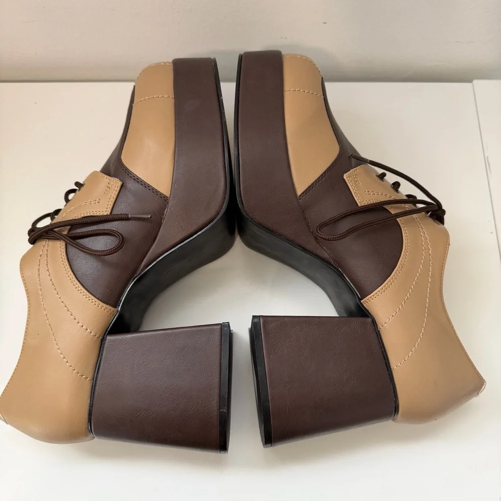 FUNTASMA JAZZ06 Men's Brown 3" Block Heel Platform Spectator Oxford Shoes 12-13 - Picture 5 of 11